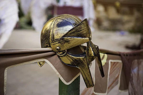 Golden Gladiator Helmet Protection Combat War Detail Protection Security Spain — Stock Photo, Image