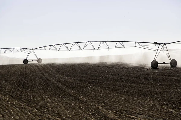 Sistema Riego Automático Campo Cereales Detalle Riego Agua Agricultura Producción — Foto de Stock