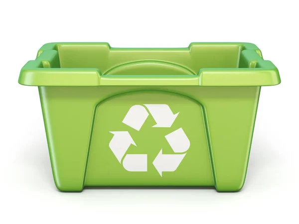 Zöld Recycle Bin Rendering Illusztráció Elszigetelt Fehér Background — Stock Fotó