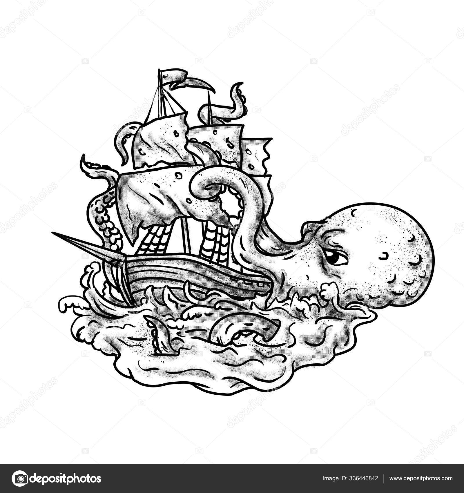 Símbolo Kraken Lendário Monstro Do Mar Ilustração do Vetor