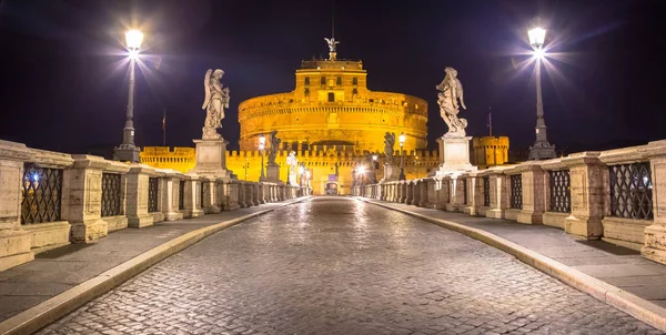 Nobody Night Bridge Front Sant Angelo Castle Rome — Stock Photo, Image