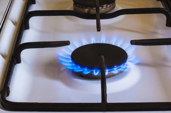 Burning Gas Gas Stove Burner Hob Kitchen — Stock Photo, Image