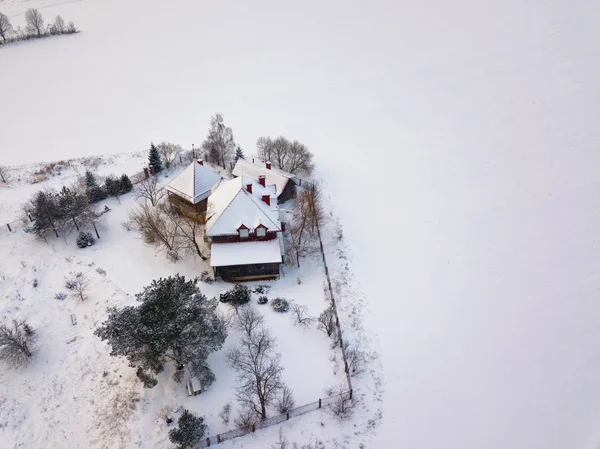 Aerial View Authentic Country House Winter Dududki Village Belarus Minsk — Stock Photo, Image