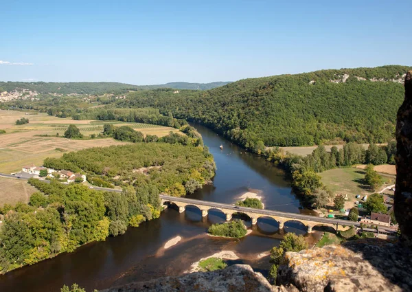Pohled Údolí Řeky Dordogne Hrad Castelnaud Akvitánie Francie — Stock fotografie