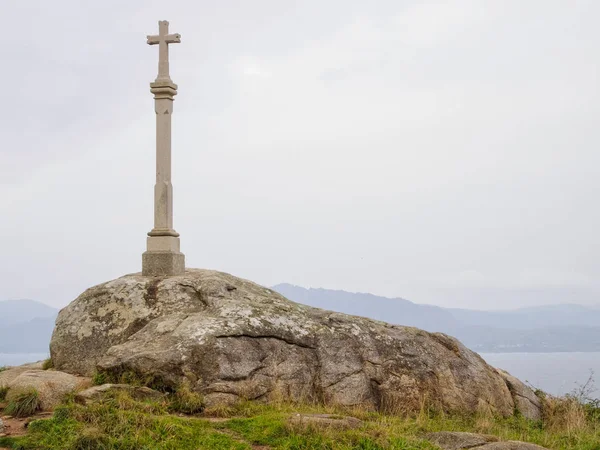 Cruz Pedra Final Caminho Cabo Finisterre Galiza Espanha — Fotografia de Stock