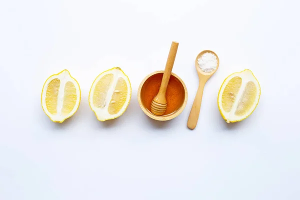 Miel Limón Sal Sobre Fondo Blanco — Foto de Stock