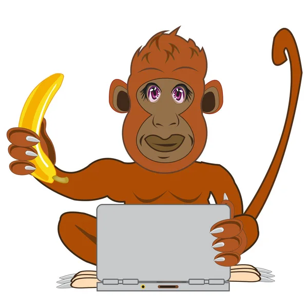 Cartoon Van Gorilla Met Banaan Voor Notebook — Stockfoto