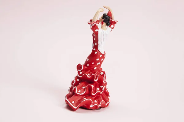 Flamencodansare Figurin Pop Rosa Bakgrund Minimal Stilleben Färgfotografering — Stockfoto