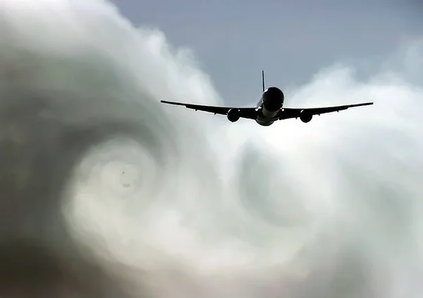 Die Turbulenzen Der Wolken Die Das Flugzeug Während Des Fluges — Stockfoto