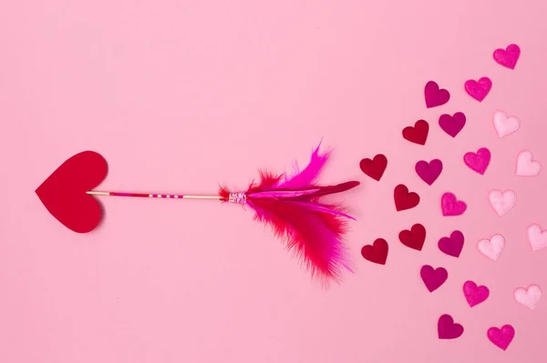 Beautiful Pink Valentine Background Love Arrows Many Hearts — Stock Photo, Image