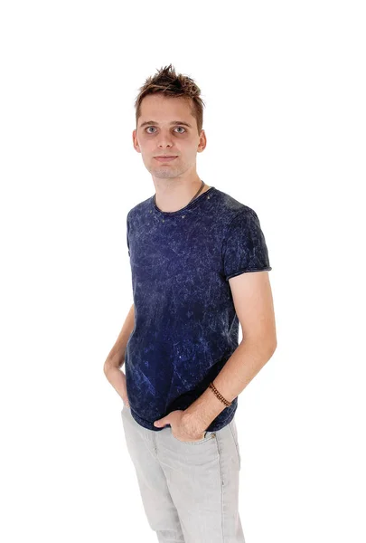 Ein Bild Von Einem Jungen Mann Der Einem Blauen Shirt — Stockfoto