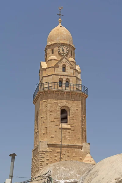 Campanario Torre Del Reloj Para Abadía Dormición Jerusalén Israel —  Fotos de Stock