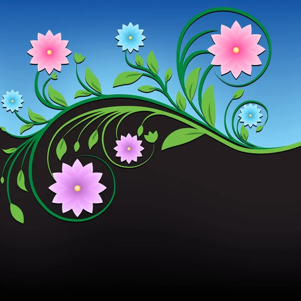 黒青の背景に抽象的な春花飾り — ストック写真
