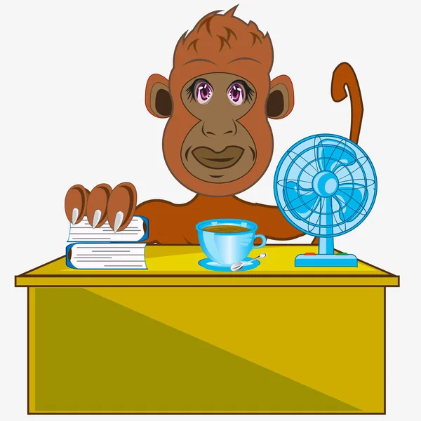 Vektor Illusztráció Rajzfilm Gorilla Hivatalban Asztalnál — Stock Fotó