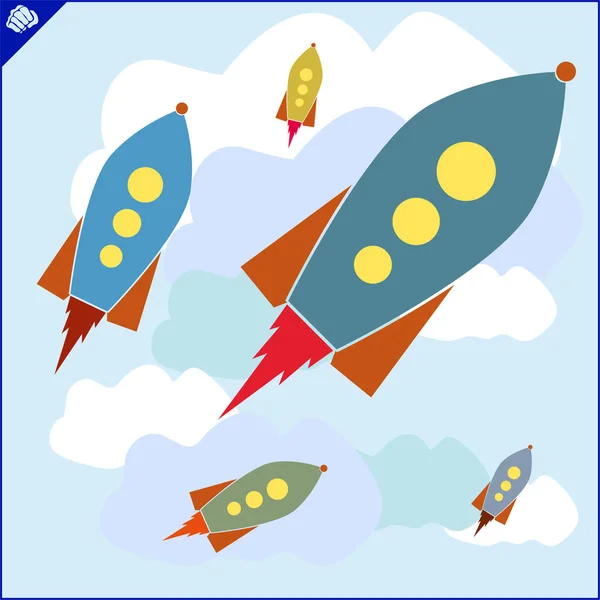 Färgad Konst Tecknad Raket Jet Molnblå Himmel — Stockfoto