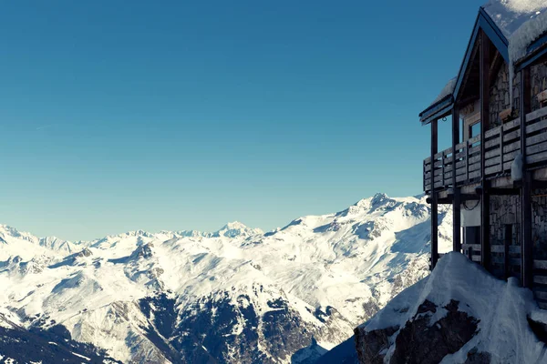 Zasněžené Chalupy Francouzské Alpy Les3Vallees Hory Lyžařské Středisko — Stock fotografie