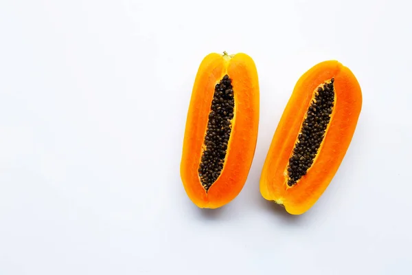 Papaya Vruchten Witte Achtergrond Kopiëren Van Ruimte — Stockfoto