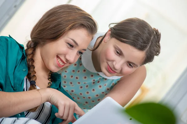 Young Woman Teen Girl Using Tablet Computer Home Stock Picture