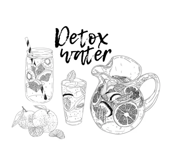 Hand Drawn Vector Summer Ice Drink Cittrus Lemon Mint Detox — Stock Photo, Image