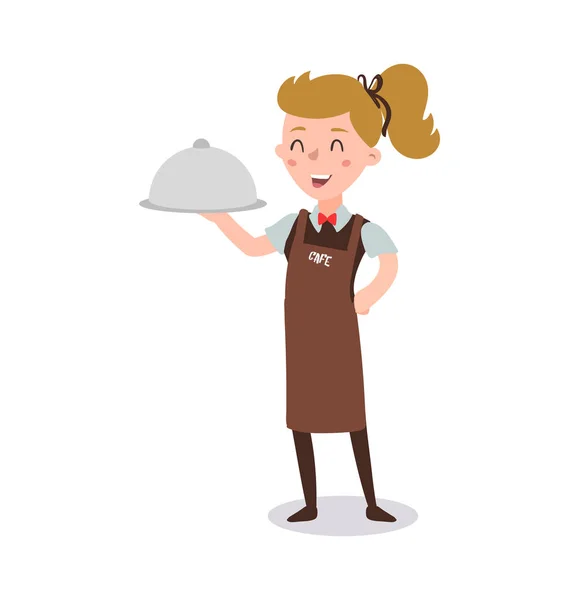 Waiter Wearing Uniform Holding Dish Chicken Cartoon Character Set Fun — Stock Photo, Image