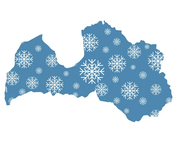 Mapa Letónia Com Flocos Neve — Fotografia de Stock