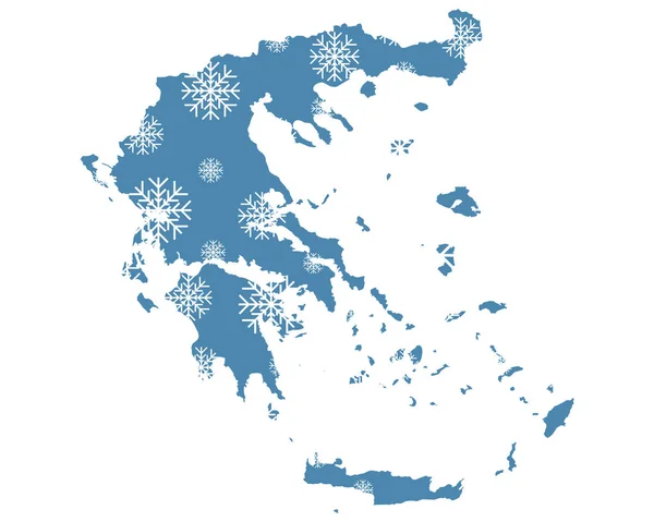 Карта Греції Сніжинками Географічна Карта — стокове фото