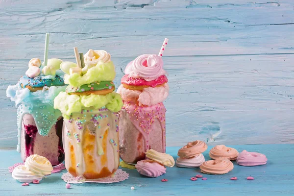 Freakshakes with donuts and candy floss