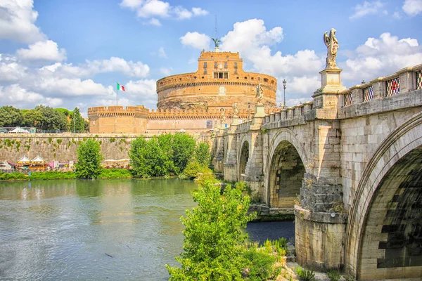 Saint Angel Castle Bridge Tiber River Rome Italy — Stock Fotó