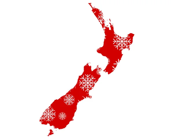 Kaart Van Nieuw Zeeland Met Sneeuwvlokken — Stockfoto