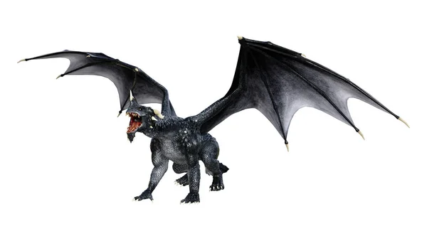 白い背景に分離された黒のファンタジー ドラゴンの レンダリング — ストック写真