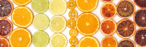 Mnoho Čerstvých Zdravých Plátky Pomeranče Zironen Plátky Plátky Vápna Kumquat — Stock fotografie