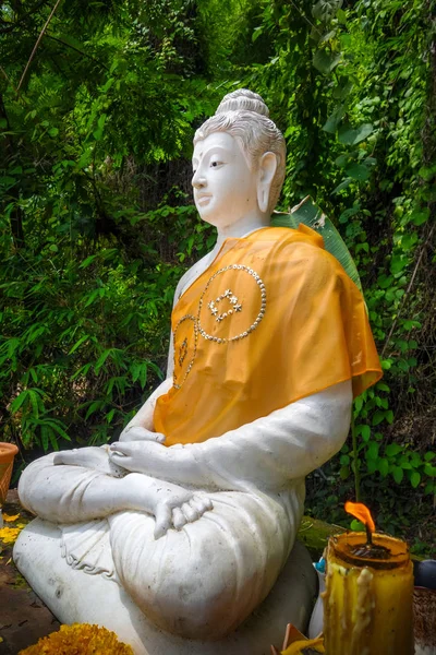 Белая Статуя Будды Джунглях Ват Палад Чиангмай Таиланд — стоковое фото