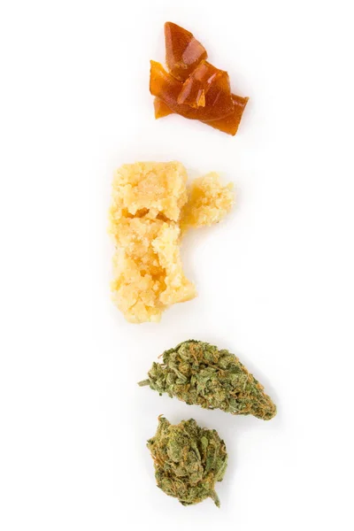 Gemme Cannabis Sbriciolarsi Frantumare Concentrarsi Sfondo Bianco Concentrati Marijuana — Foto Stock