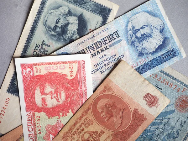 Винтажные Снятые Банкноты Советского Союза Германской Демократической Республики Германской Империи — стоковое фото