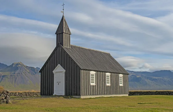 Λουθηρανική Μαύρη Εκκλησία Του Μπουντίρ Ισλανδία Στη Χερσόνησο Snaefellsnes — Φωτογραφία Αρχείου
