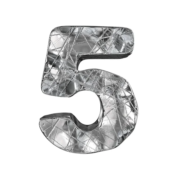 Grunge Aluminium Foil Font Number Cinq Rendu Illustration Isolé Sur — Photo