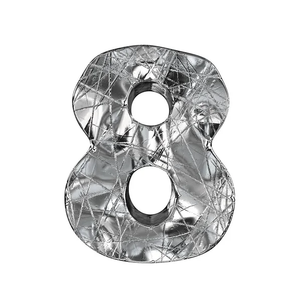 Grunge Aluminium Foil Font Number Oito Render Ilustração Isolada Fundo — Fotografia de Stock