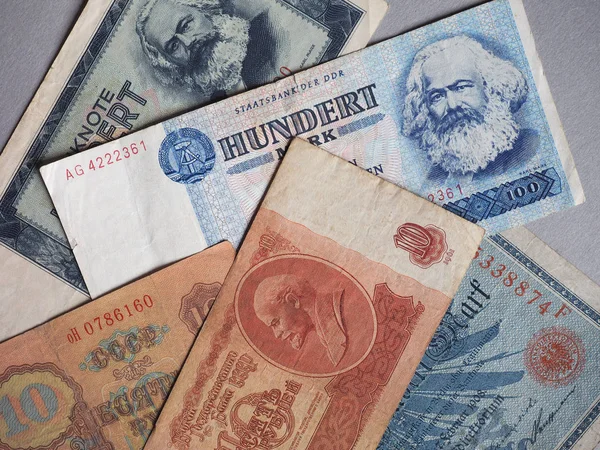 Alte Ausgezogene Banknoten Der Sowjetunion Der Deutschen Demokratischen Republik Und — Stockfoto