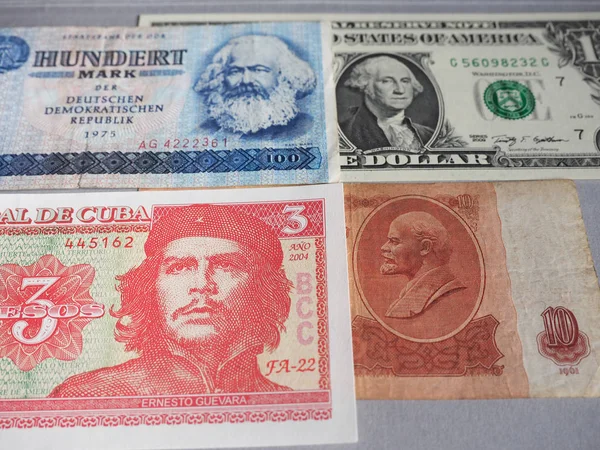 Retratos Marx Washington Che Guevara Lenin Billetes Ddr Estados Unidos — Foto de Stock