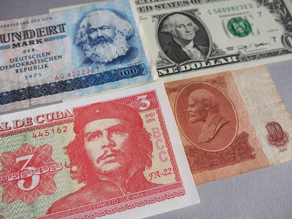 Ddr キューバ Cccpの紙幣についてのマルクス ワシントン ゲバラ レーニンの肖像 — ストック写真
