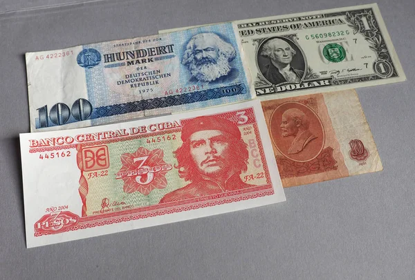 Ritratti Marx Washington Che Guevara Lenin Banconote Ddr Usa Cuba — Foto Stock
