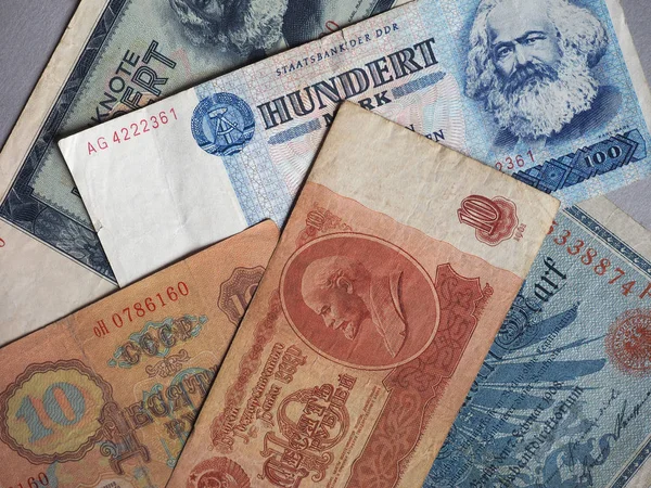 Vintage Uit Circulatie Genomen Bankbiljetten Van Sovjet Unie Duitse Democratische — Stockfoto