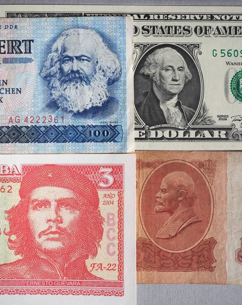 Portréty Marxe Washingtona Che Guevary Lenina Bankovkách Ddr Usa Kuby — Stock fotografie