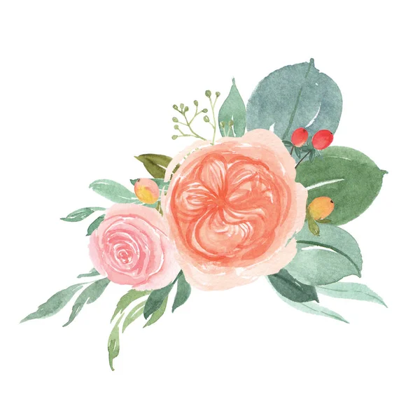 Υδατογραφία Λουλούδια Ζωγραφισμένα Στο Χέρι Ανθοδέσμες Πλούσια Λουλούδια Llustration Vintage — Φωτογραφία Αρχείου