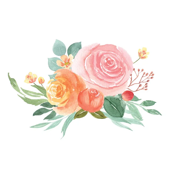 Akvarell Virágos Kézzel Festett Csokrok Buja Virágok Csillogás Vintage Stílusú — Stock Fotó