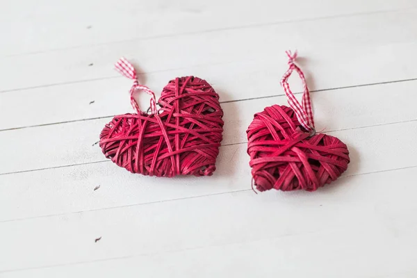 Forma Corazón Rojo Espacio Para Mensaje Sobre Fondo Rústico Madera —  Fotos de Stock