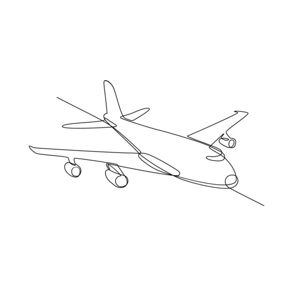 Непрерывная Линейная Иллюстрация Гигантского Реактивного Пассажирского Самолета Авиалайнера Самолета Летящего — стоковое фото