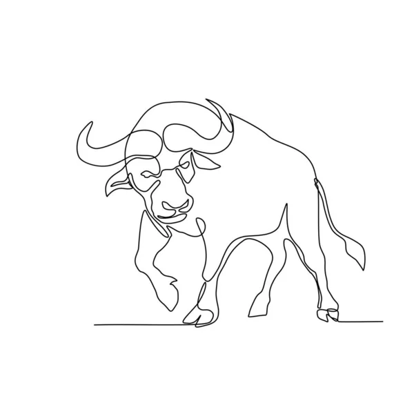 Ilustracja Linia Ciągła Bawół Afrykański Lub Cape Buffalo Duże Bydło — Zdjęcie stockowe