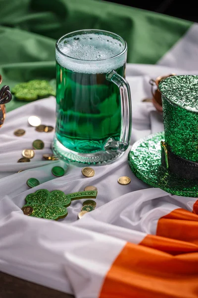 Leprechaun Hat Green Beer Flag Ireland — Stock Photo, Image