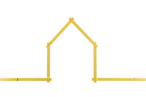 Yellow Meter Ruler Folded House White Background — Stock Photo, Image